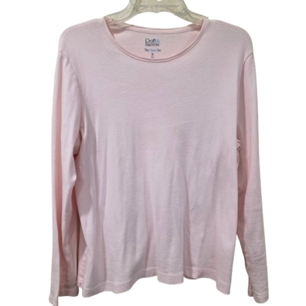 Croft & Borrow WOMENS XL Petite Casual Pink Long Sleeve Tee